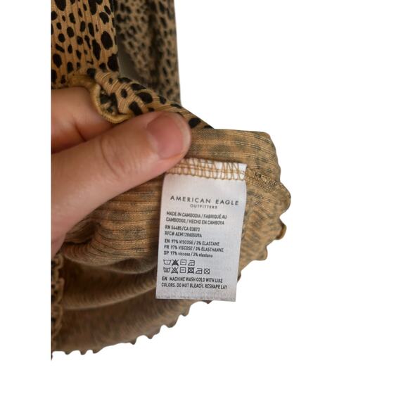 American Eagle leopard lettuce hem ribbed long sleeve top XS Y2K fall layering - Picture 7 of 8